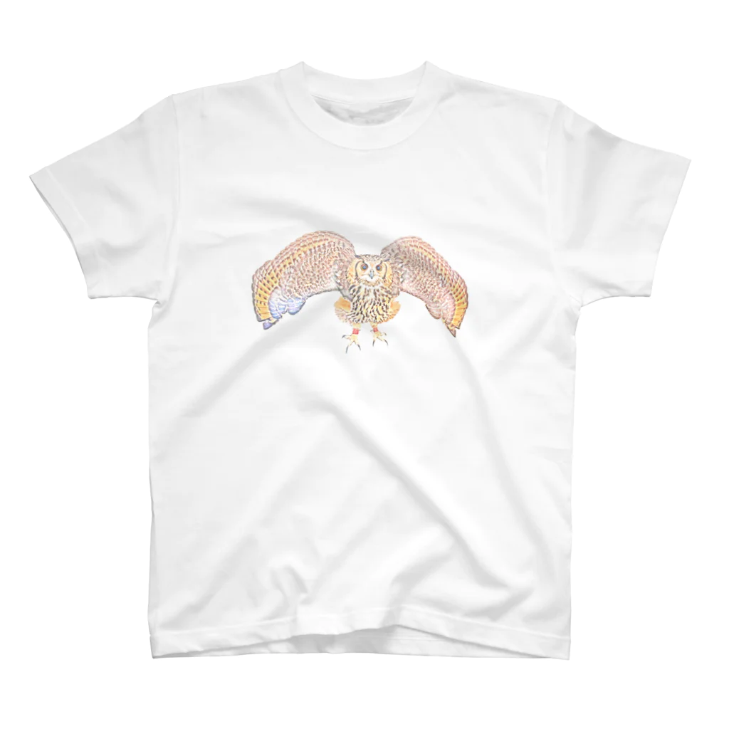 ネコミミズク　NekoMimizukuの翼を広げたミミズク スタンダードTシャツ