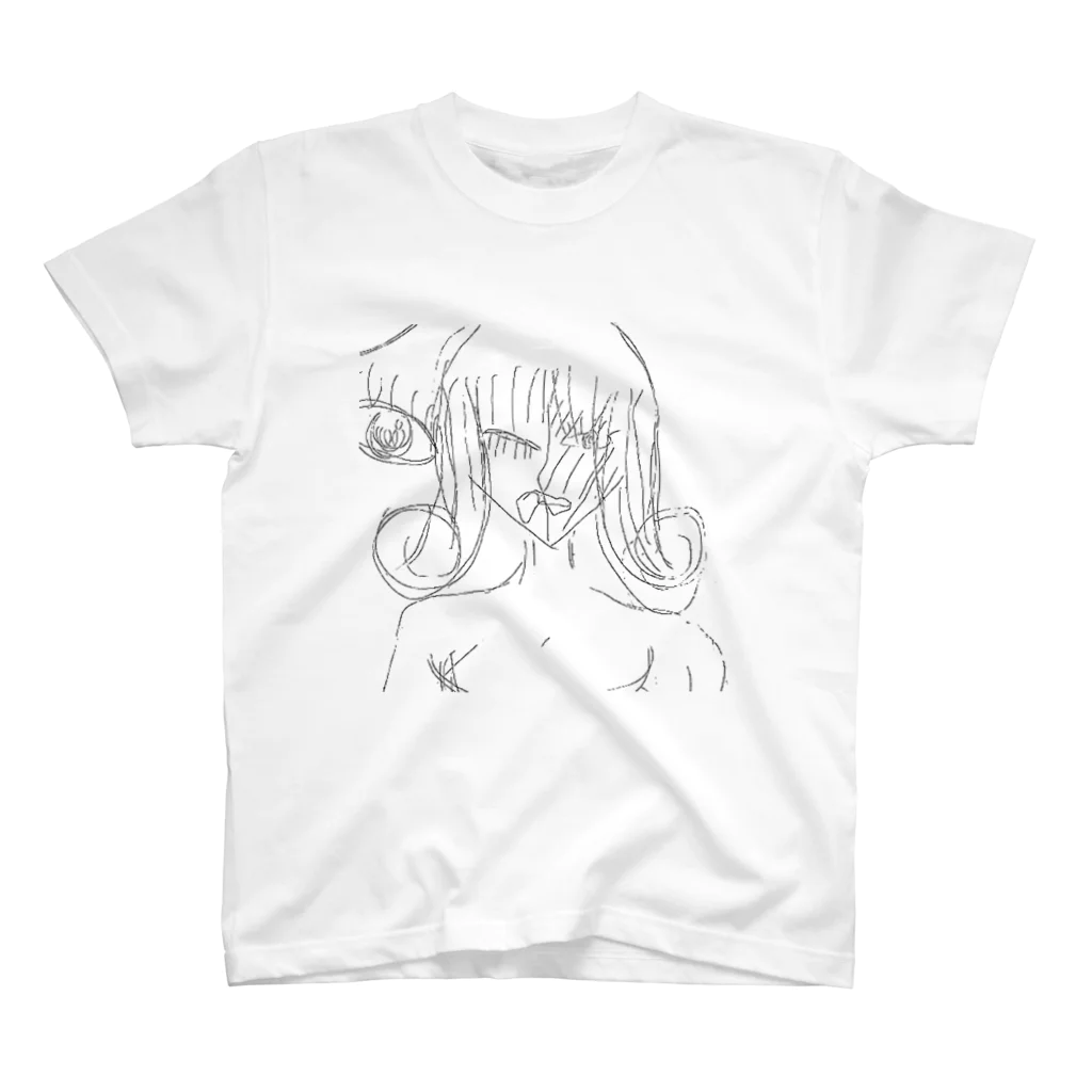 ひなみのラクガキ屋さんの巻き髪の女(白黒) スタンダードTシャツ