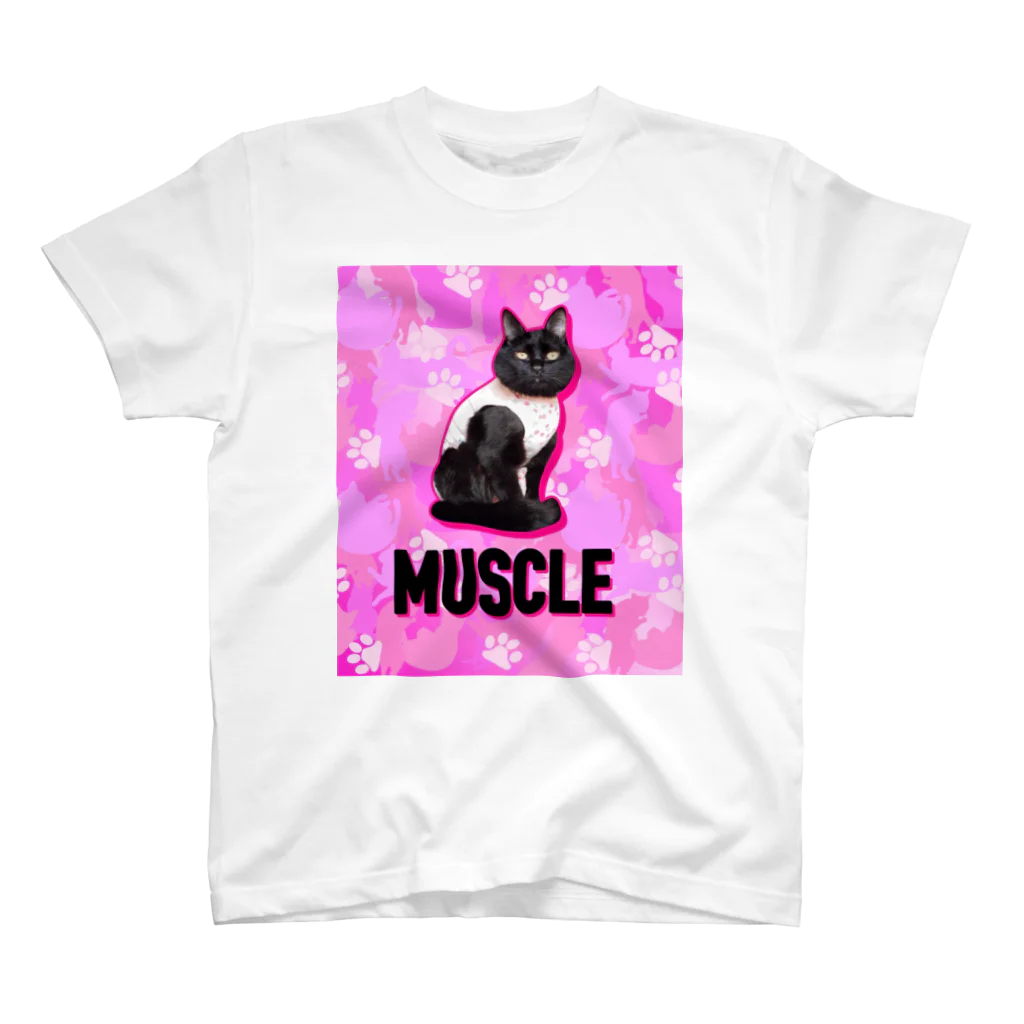 保護猫支援ショップ・パール女将のお宿のマッスルニャンコ　迷彩　カモフラ　ピンク Regular Fit T-Shirt