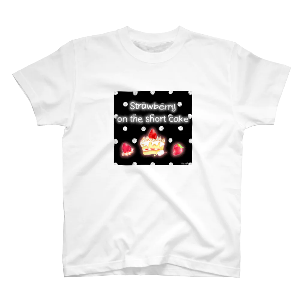 どるちぇ＊うさぎの《フード01》＊苺のショートケーキ＊黒白ドット スタンダードTシャツ