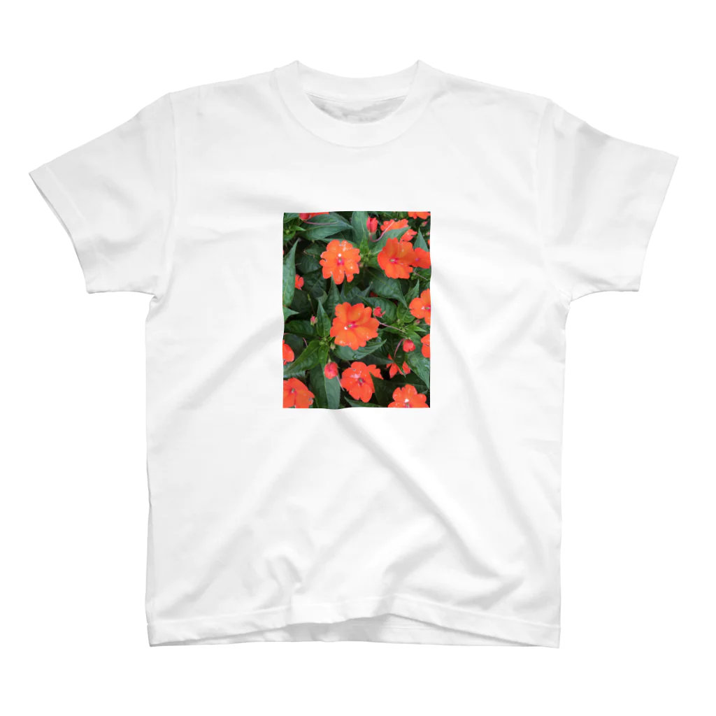 go80sのオレンジの花とグリーンの葉 スタンダードTシャツ