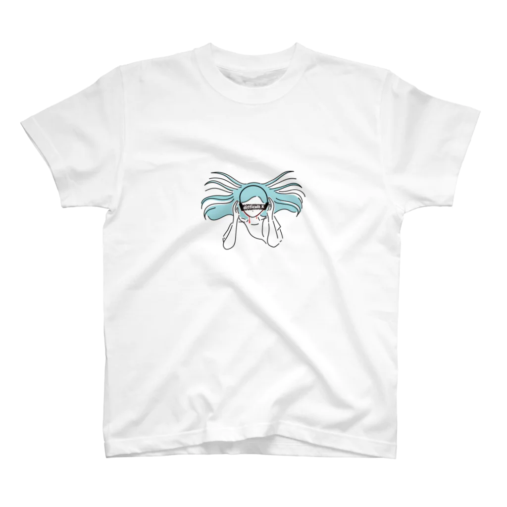 difficultXの耳血でた子ちゃんTシャツ(ブルー) Regular Fit T-Shirt