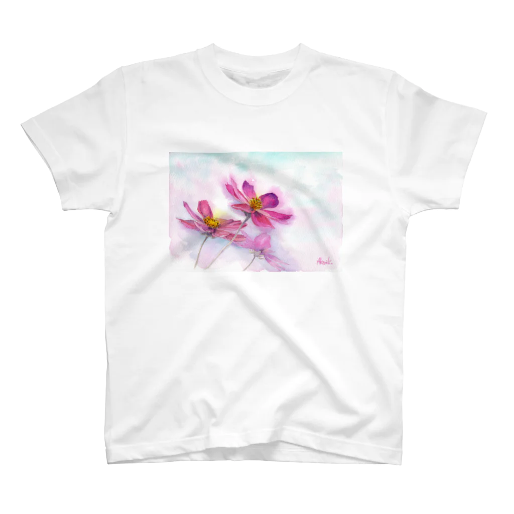 あかり花鳥風月のコスモス「どこまでも」透明水彩お花プリント Regular Fit T-Shirt
