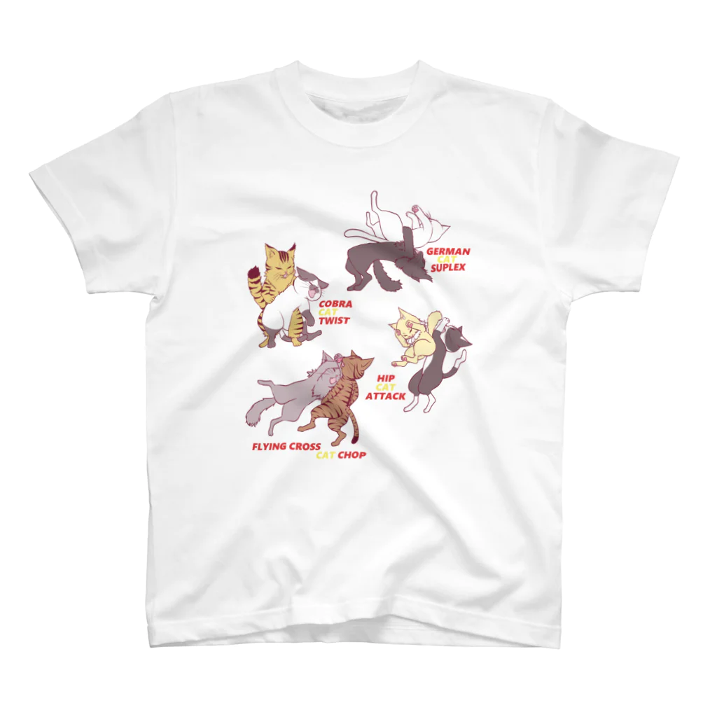 ☆弥＠怪我猫×2保護中のプロレスにゃんこ スタンダードTシャツ