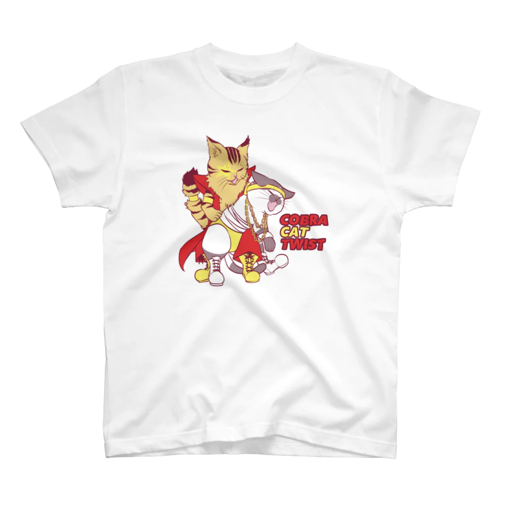 ☆弥＠怪我猫×2保護中のプロレスにゃんこ☆コブラツイスト~プロレス衣装カラーver~ スタンダードTシャツ