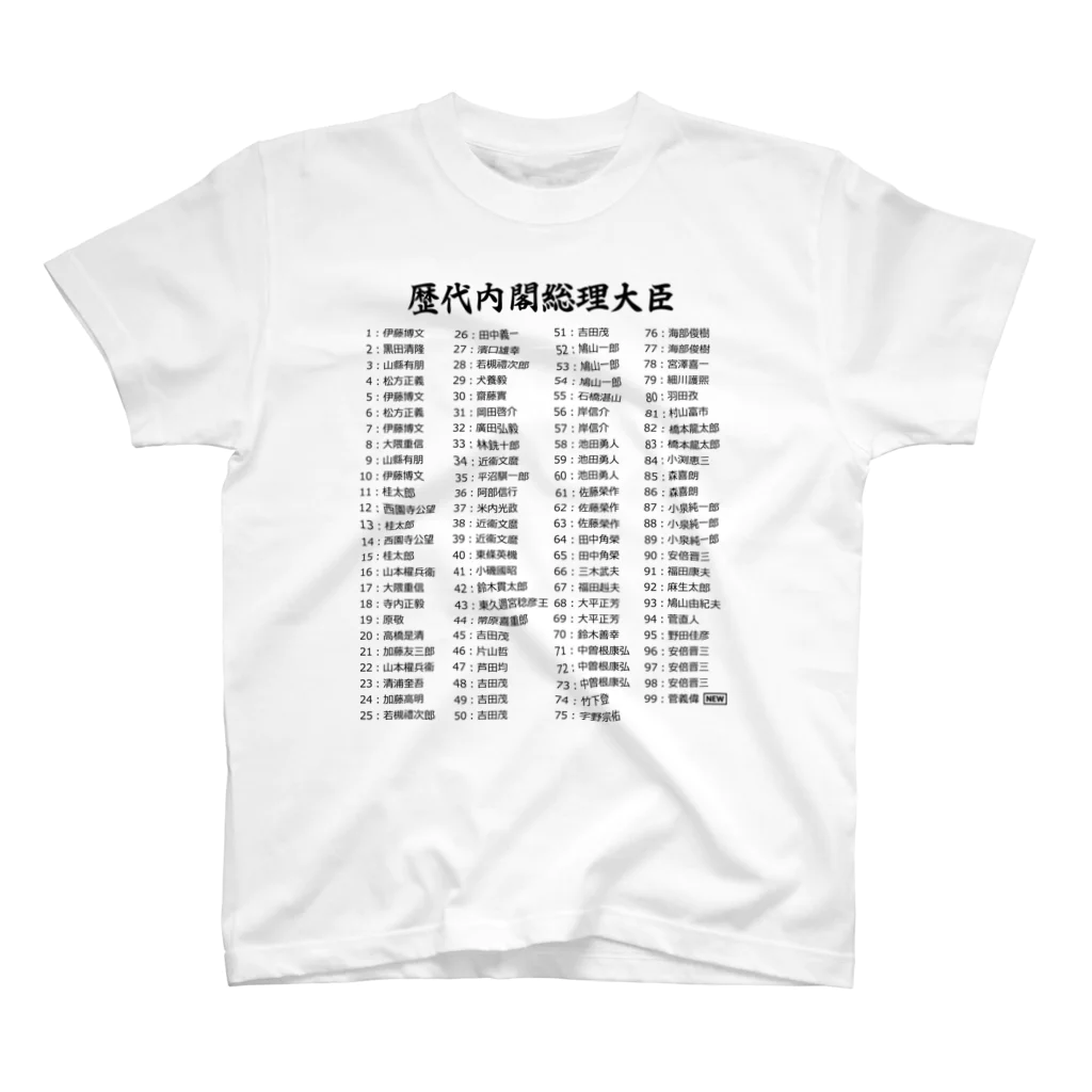 gemgemshopの歴代内閣総理大臣一覧 スタンダードTシャツ