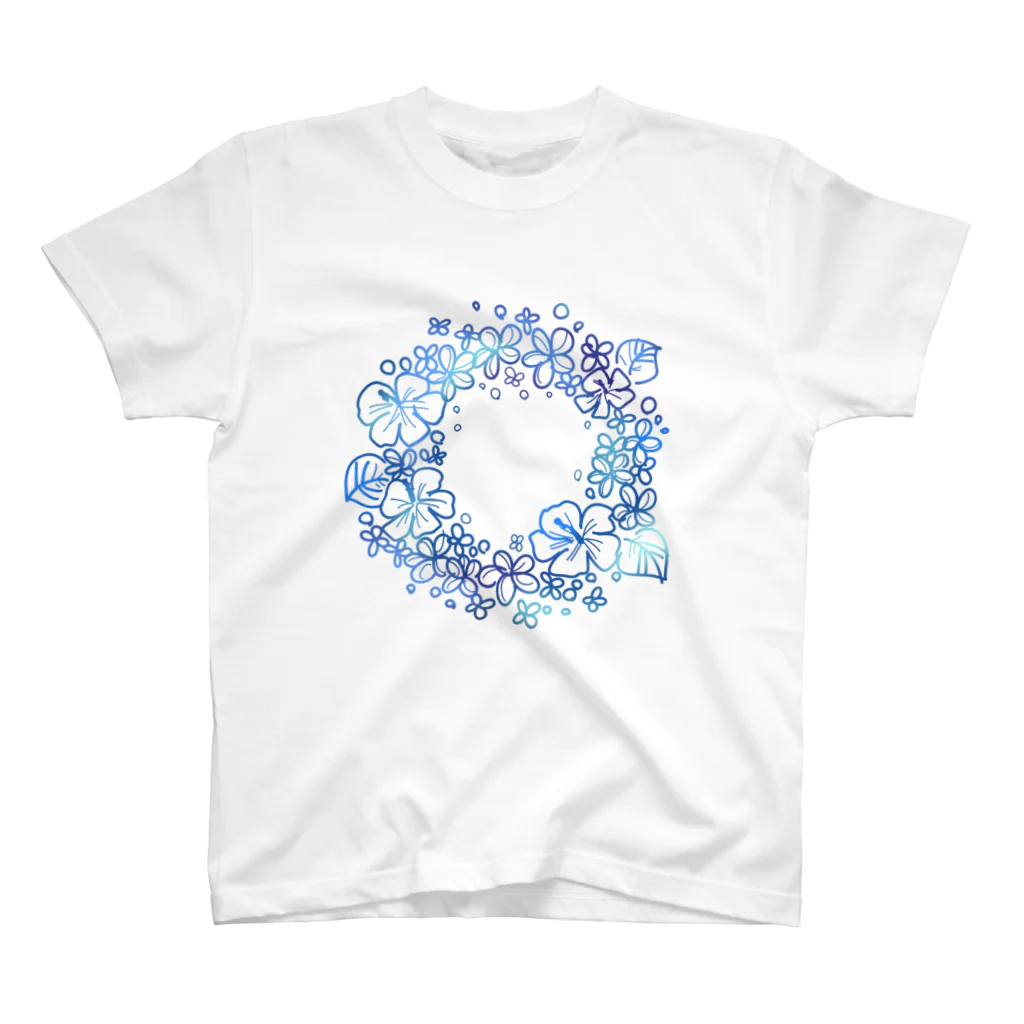 Plumerikaのハイビスカス プルメリア リース blue スタンダードTシャツ