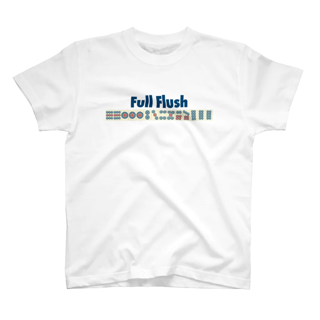 麻雀ロゴTシャツショップ 雀喰 -JUNK-の麻雀の役 Full Flush-清一色-　アルファベット 青ロゴ Regular Fit T-Shirt