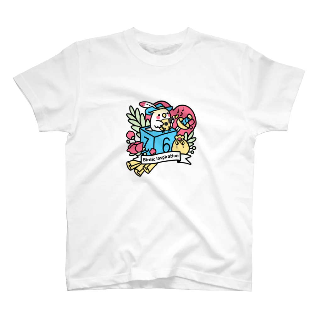 Cody the LovebirdのChubby Bird オカメインコとマンドリン　Birdic Inspiration Regular Fit T-Shirt