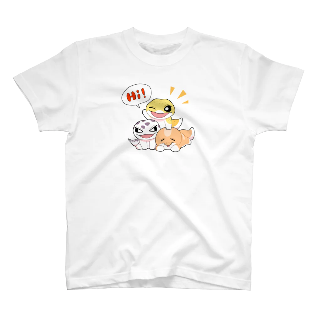 レオパとニシアフのケニーレインローズのHi！3匹 スタンダードTシャツ