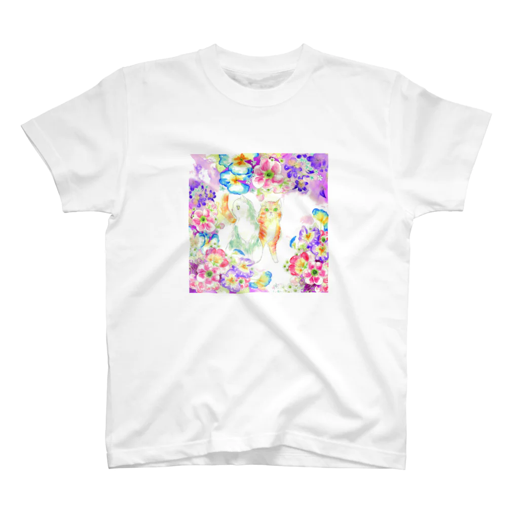 un d'amocitineのお花とねこスクエア スタンダードTシャツ