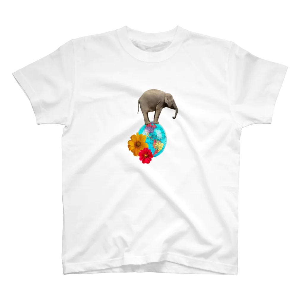 crevette(クルヴェット)の地球乗りゾウ Tamanori Elephant スタンダードTシャツ