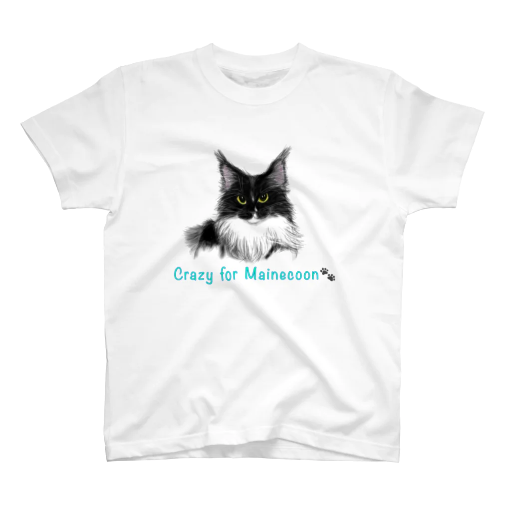 Crazy❤︎for Maincoon 猫🐈‍⬛Love メインクーンに夢中のmainecoon🐾Black&White スタンダードTシャツ