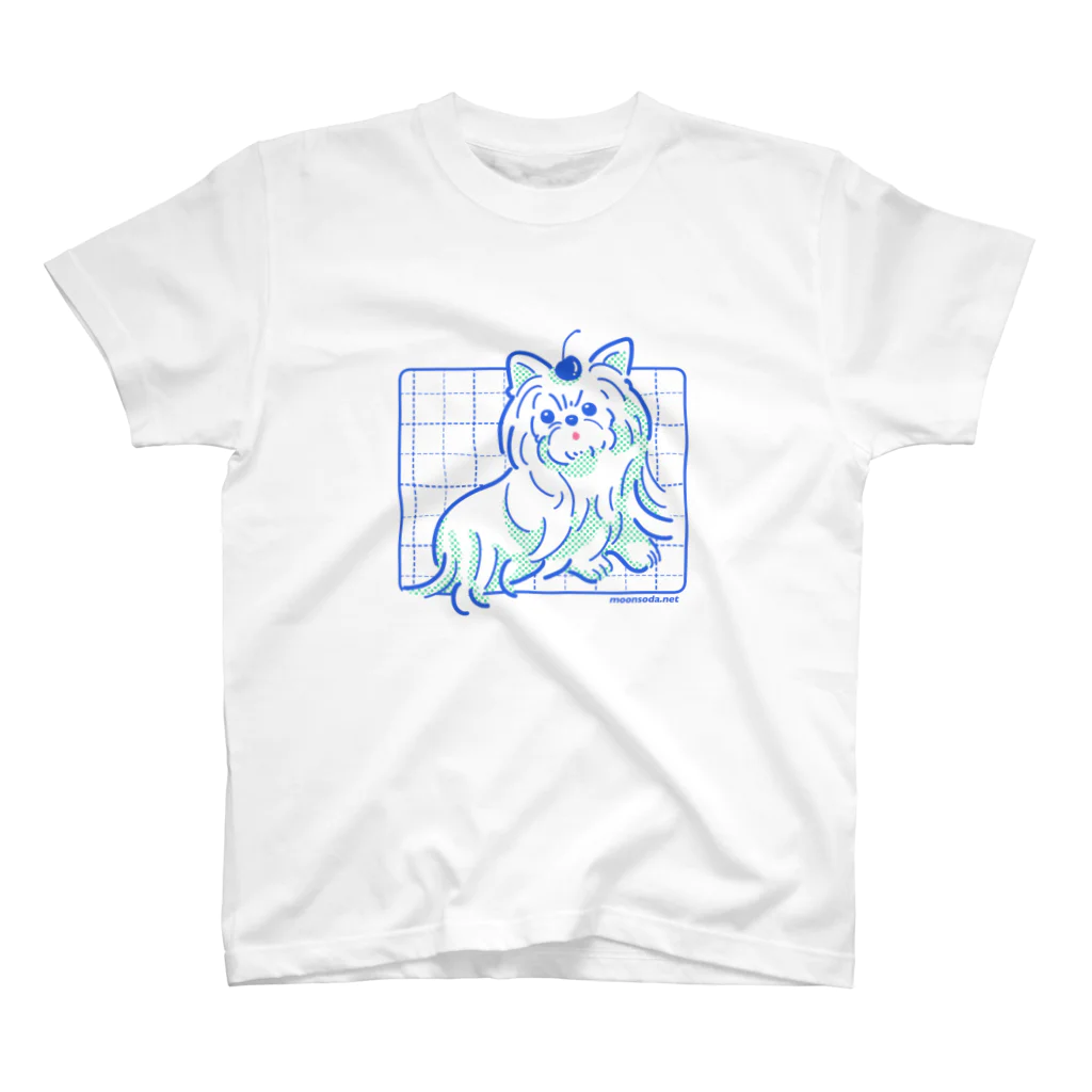 moonsodaのヨークシャーテリアのチェリー添え-BLUE Regular Fit T-Shirt