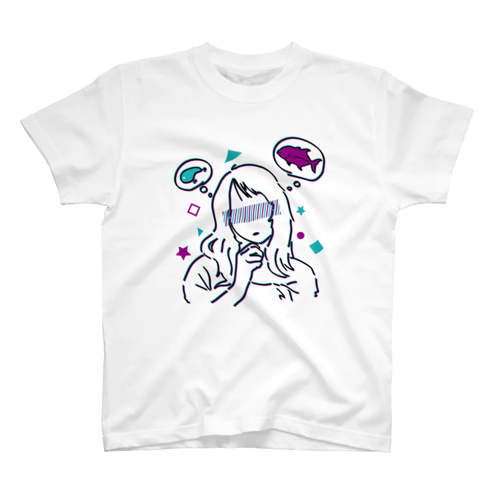 Riki Design (Okinwa Fishing style)の釣りガール_Part2_イラストブラック  スタンダードTシャツ