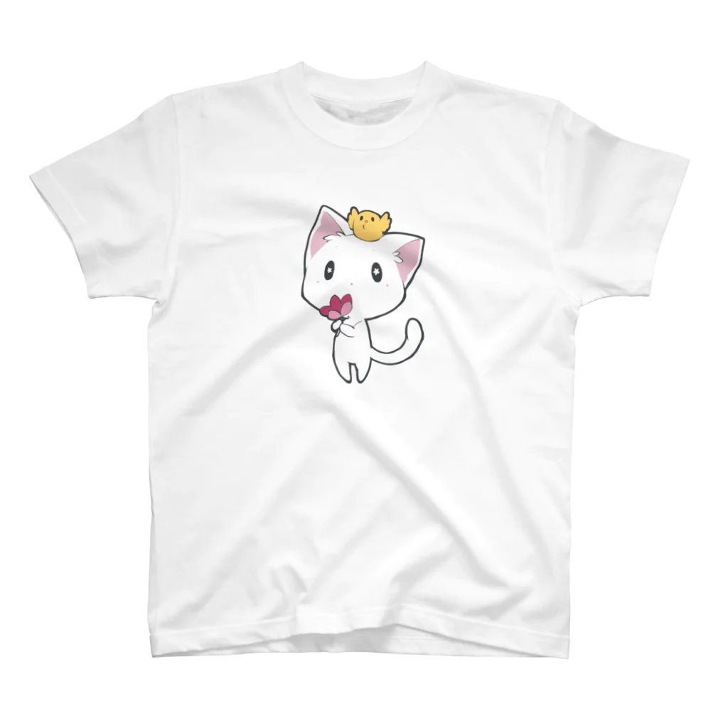 睦月のにゃんこ屋本舗のしろちゃんとヒヨ スタンダードTシャツ