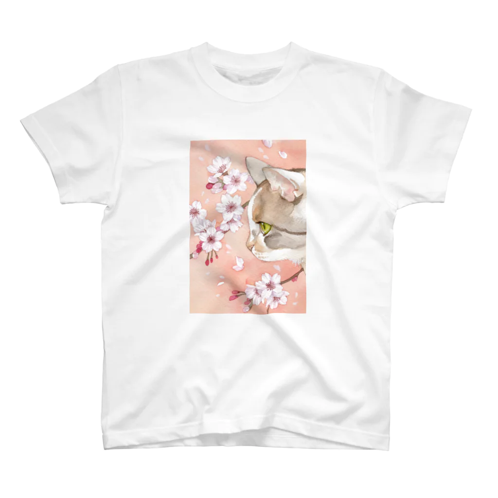 Miaws Shopの桜と三毛猫 スタンダードTシャツ