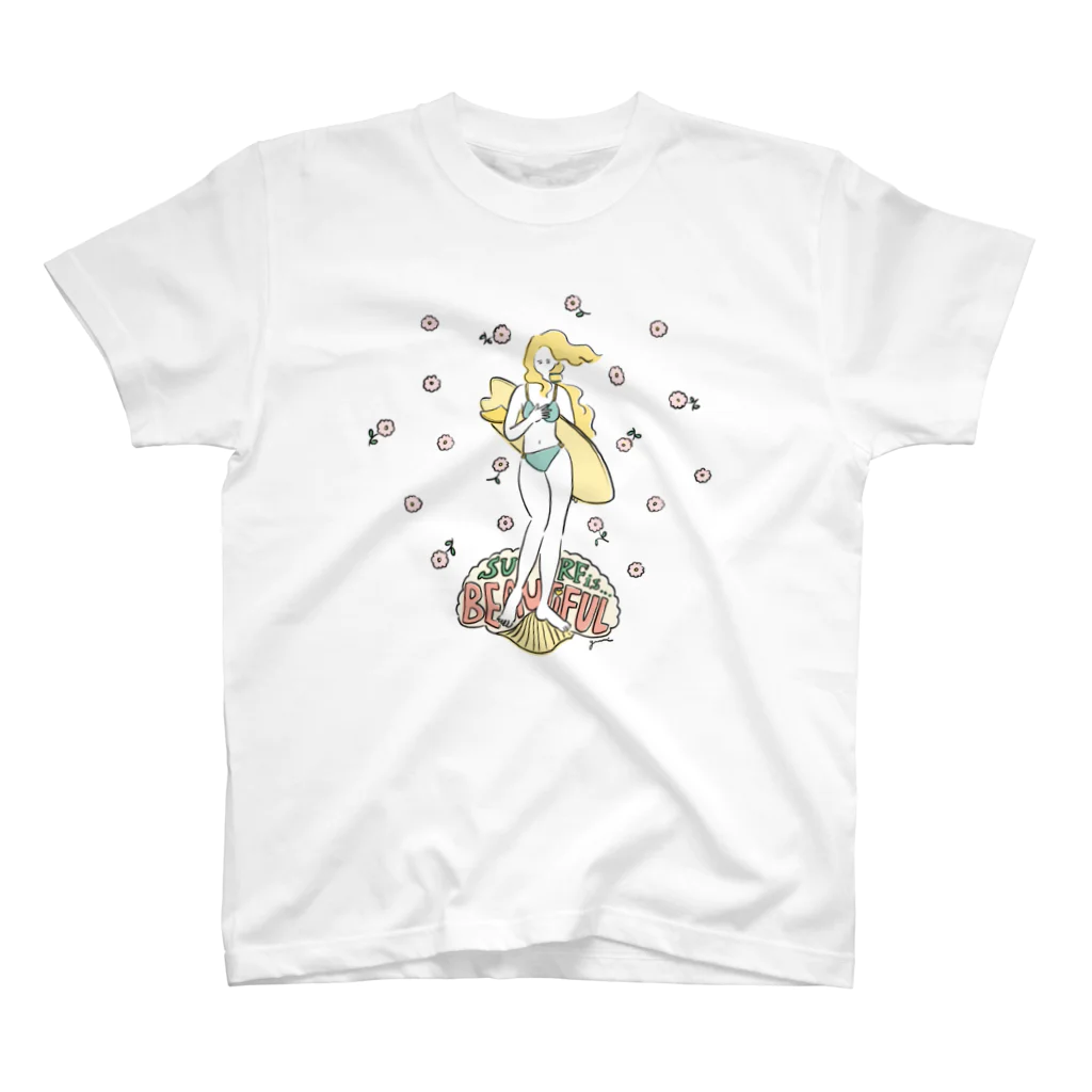 surf girl illustration yuriの波乗りヴィーナス スタンダードTシャツ