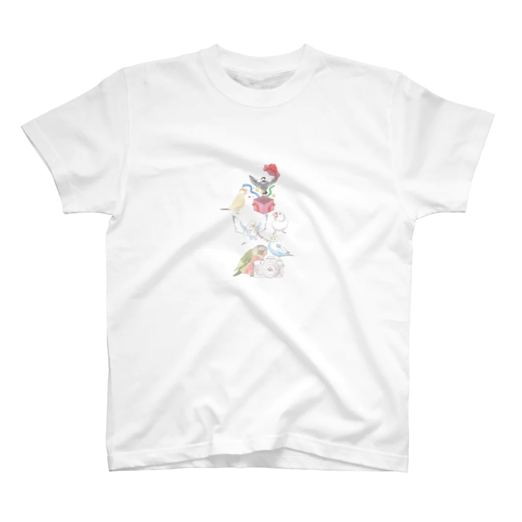 くろまっKのSUZURIショップの【ぱーてぃー 2】インコ 文鳥 鳥 スタンダードTシャツ