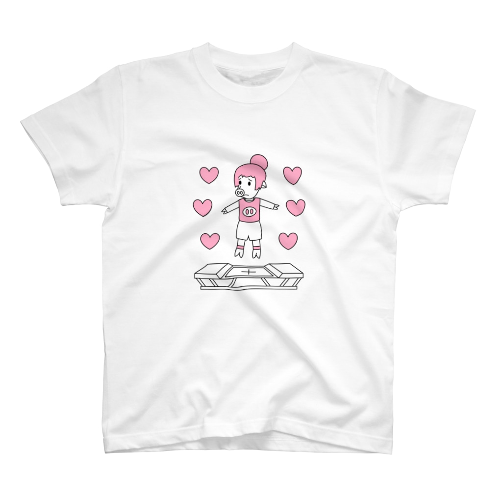豚人イラストのパンダ武島のピッグトランポリン（ピンク） Regular Fit T-Shirt