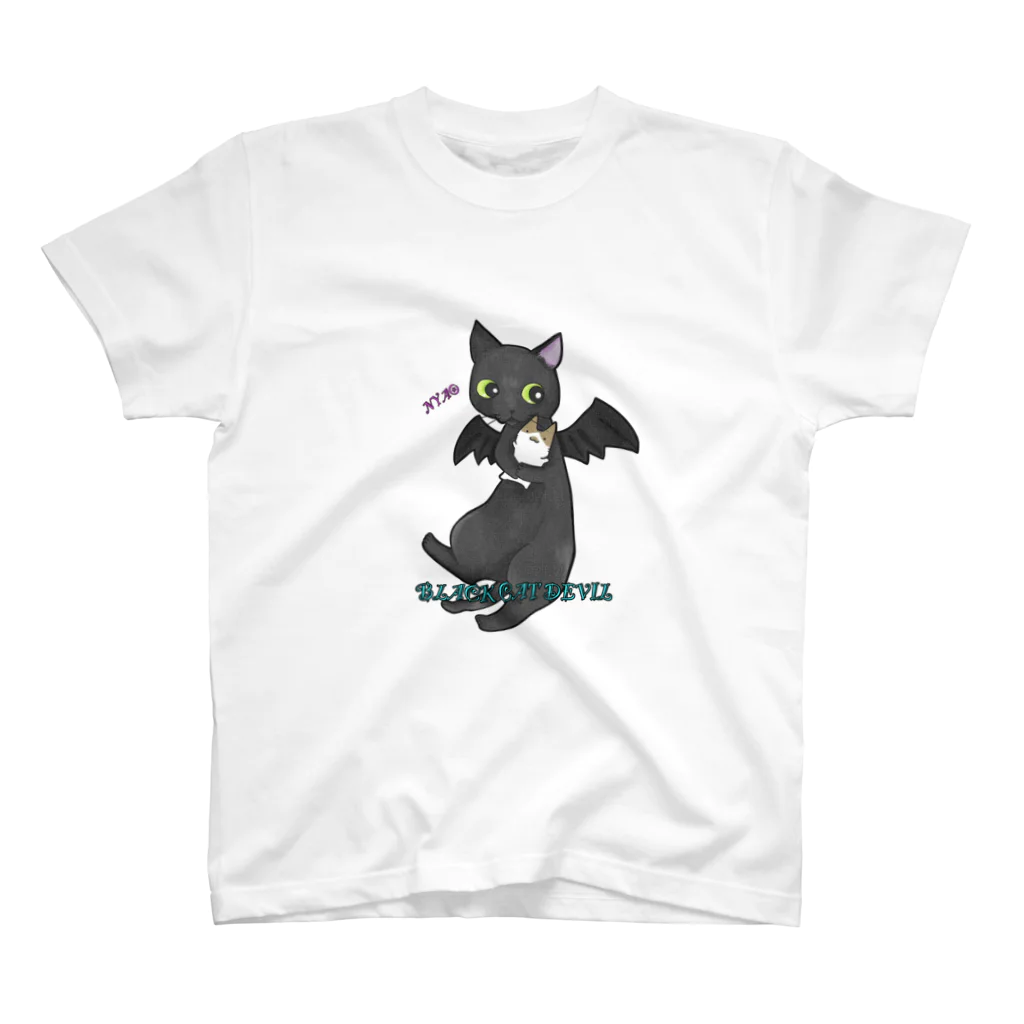 たまみ庵＊みんみんの文字入り黒猫デビル Regular Fit T-Shirt