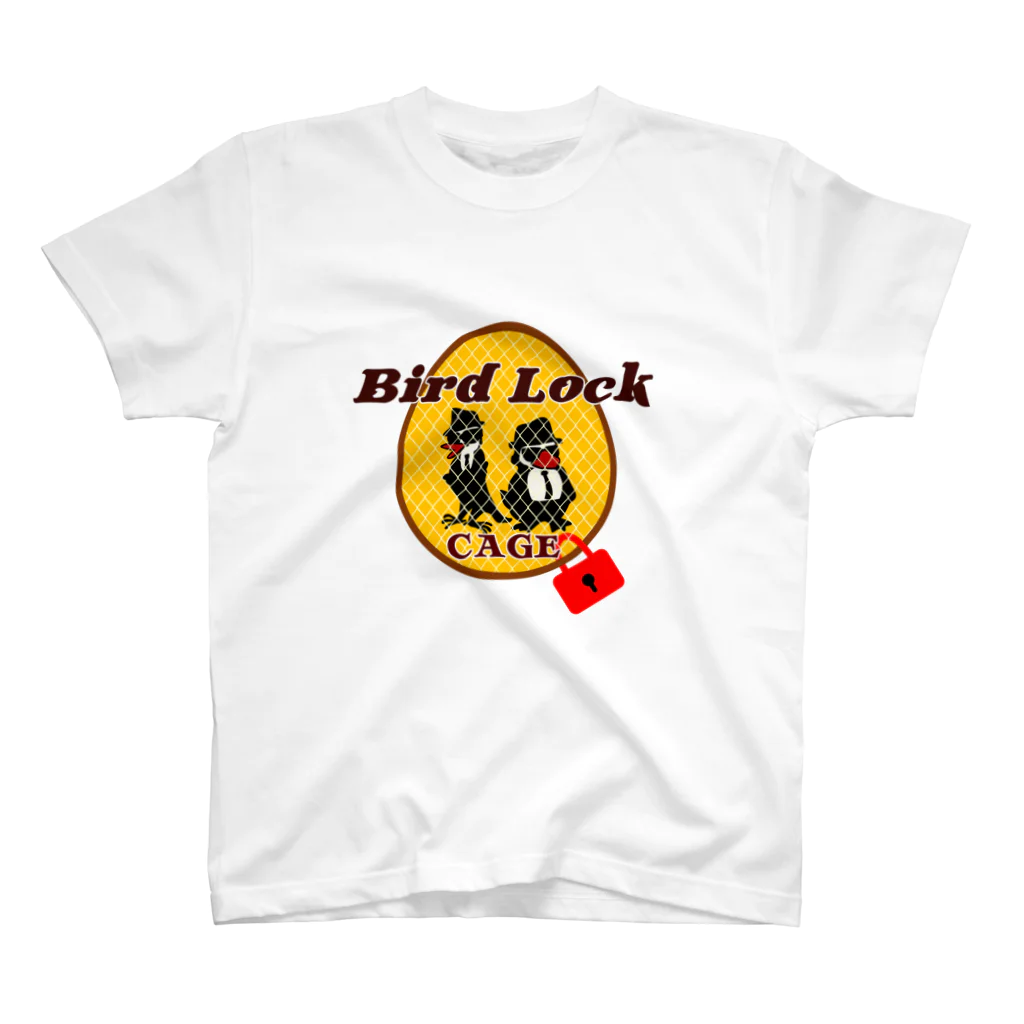 レコードの巣のBird Lock Cage 赤くちばし Regular Fit T-Shirt