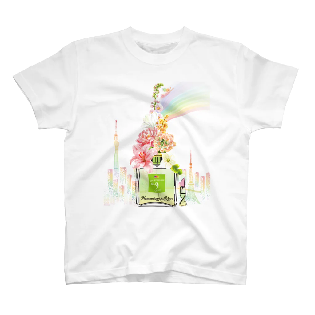 &i Designのアンドアイデザイン　数秘＆カラー🄬オマージュボトルNo9&OLIVE スタンダードTシャツ