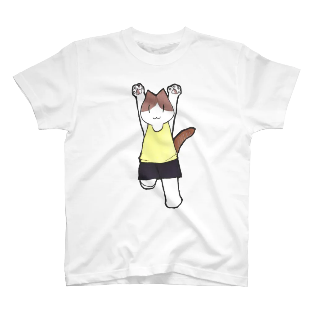 猫会議のフィットネスにゃんこ 跳ねる スタンダードTシャツ