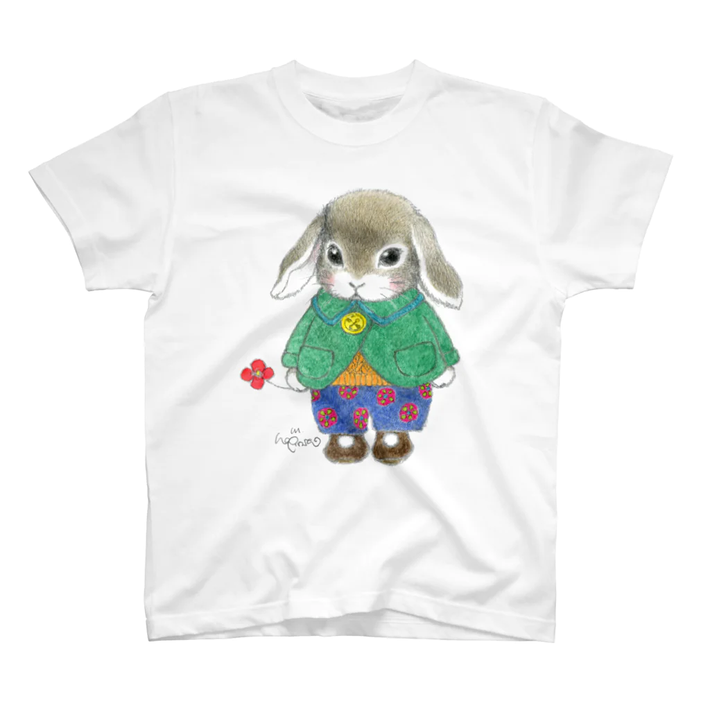 萩岩睦美のグッズショップのTシャツ　うさぎ　緑のコート スタンダードTシャツ