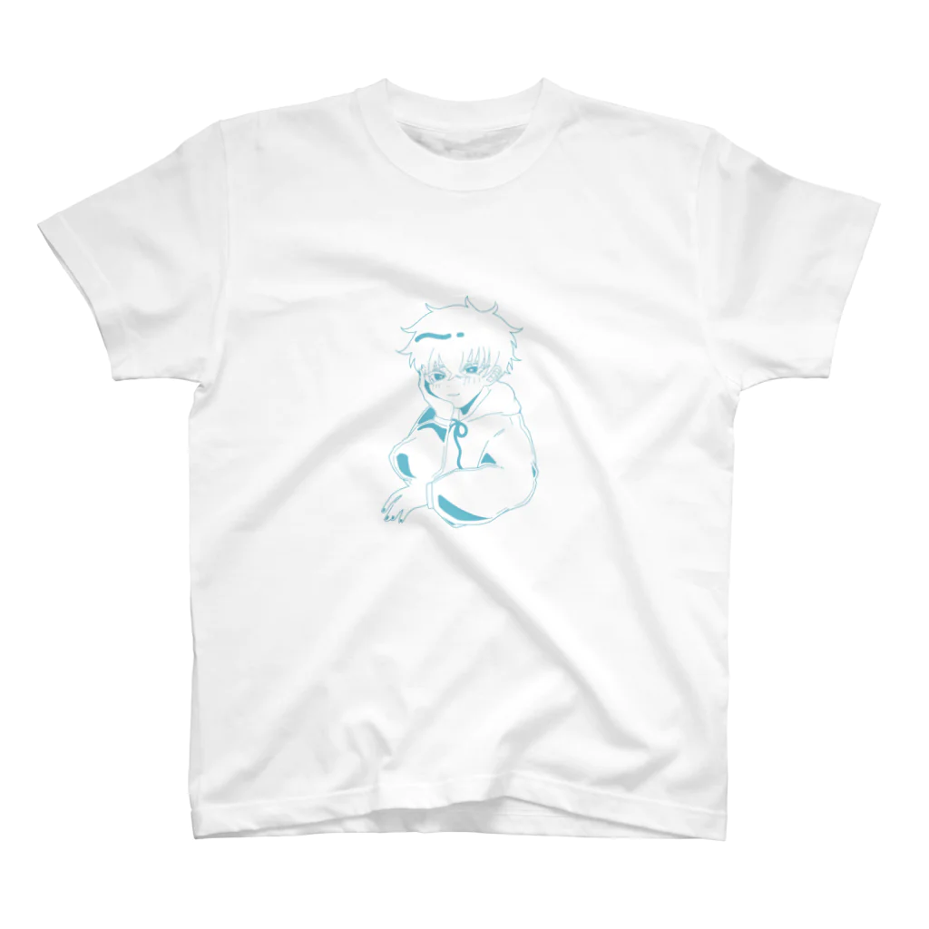 n.(自由帳)のお店のパーカーの男の子(水色) スタンダードTシャツ