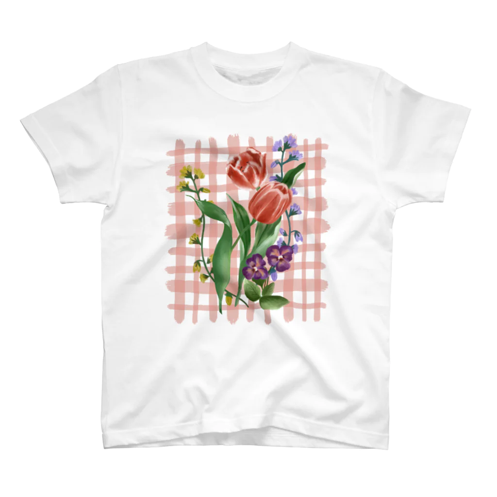 chabiのflower check/pink スタンダードTシャツ