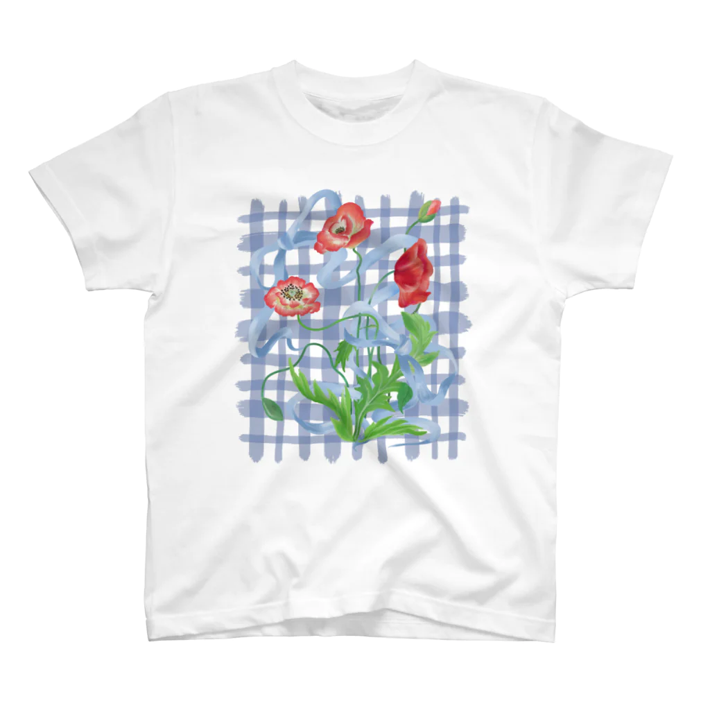 chabiのpoppy check / blue Regular Fit T-Shirt