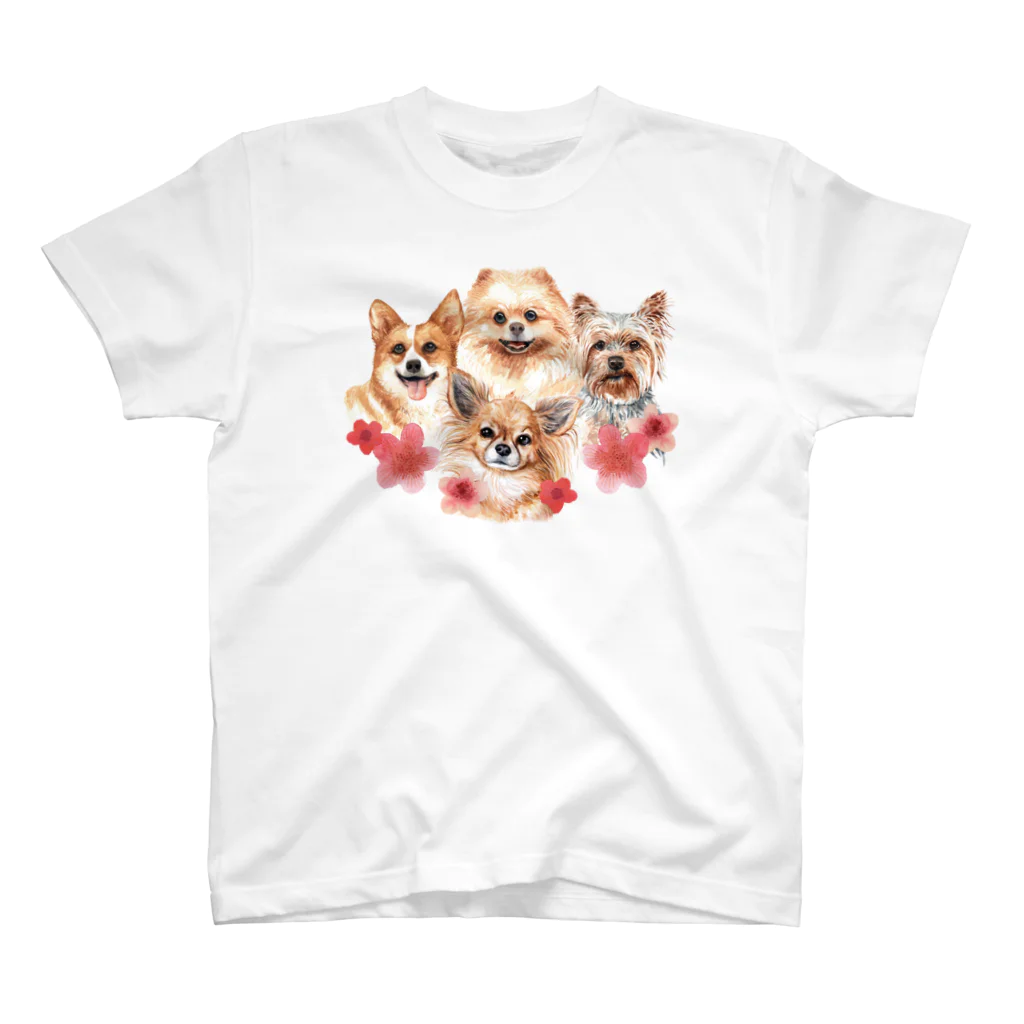 SANKAKU DESIGN STOREのお花の似合う小さい犬たち。 티셔츠