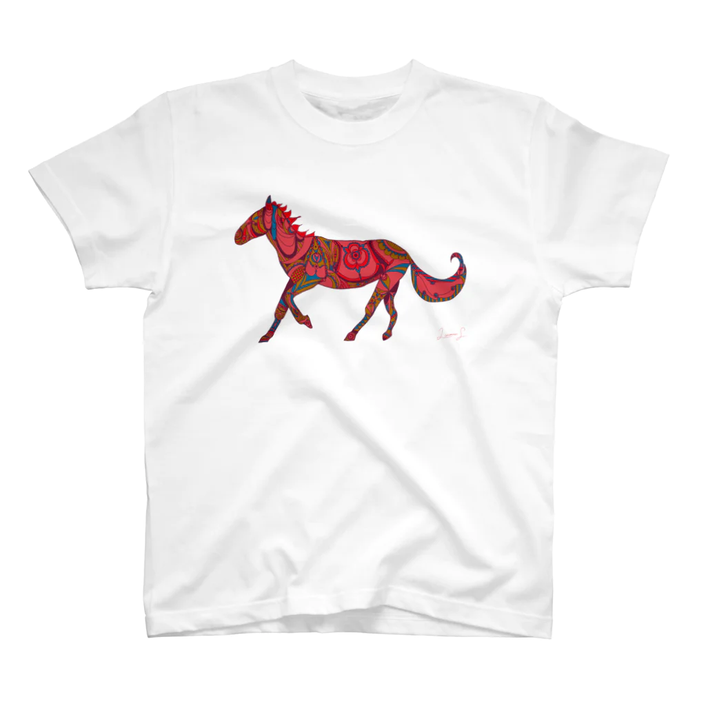 模様動物(鈴木りさむーん)の模様動物　うま_red スタンダードTシャツ