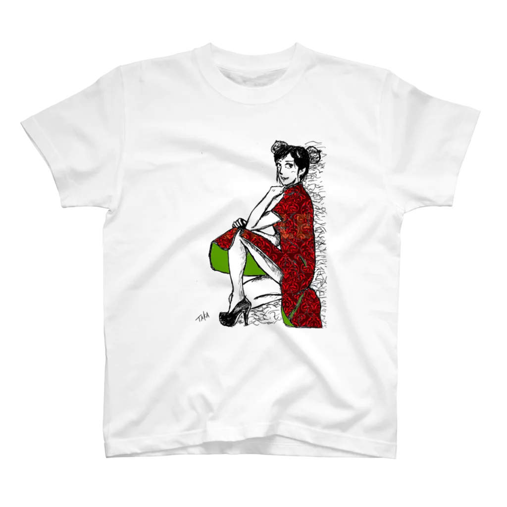 京都の魔雑貨堂のチャイナドレスガール❤（赤） スタンダードTシャツ