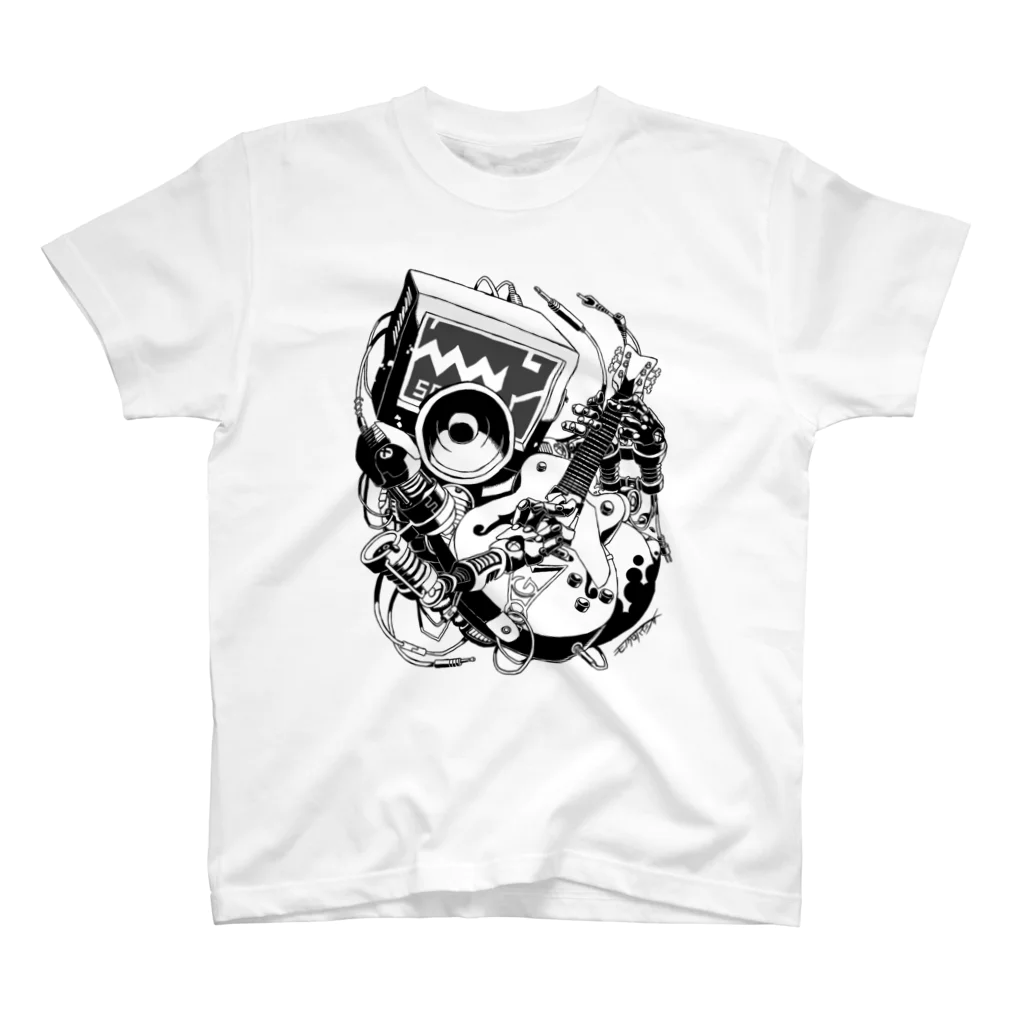 白黒灰脂オリジナルイラストグッズSHOP『熊猫動物園』の【ROCKOLOID SAULUS】type-GUITER Regular Fit T-Shirt