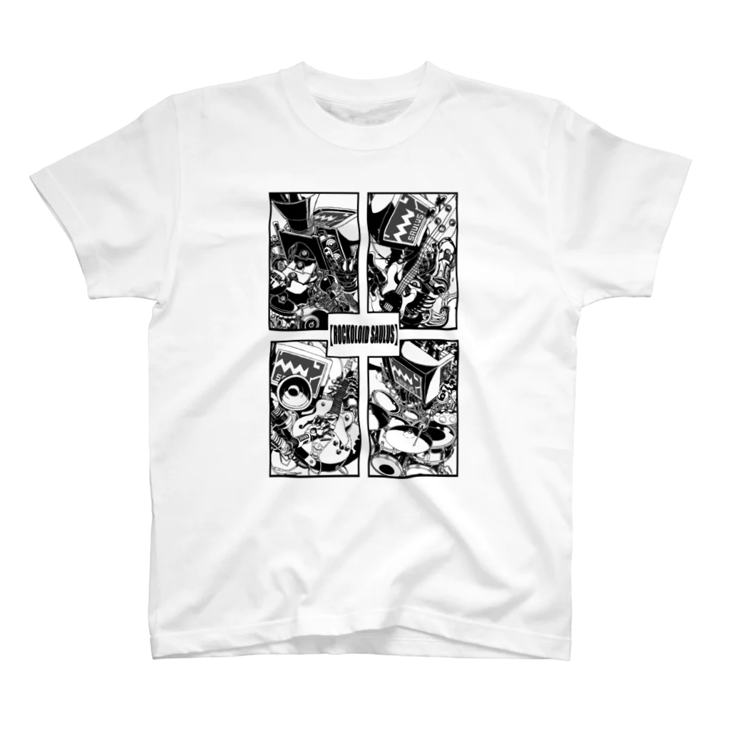 白黒灰脂オリジナルイラストグッズSHOP『熊猫動物園』の【ROCKOLOID SAULUS】4-piece band edition スタンダードTシャツ