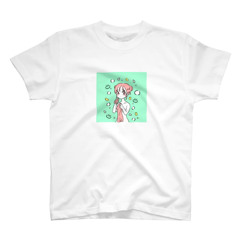 サウナ好きのカワウソのせんとうあがりのおんなのこグリーン スタンダードTシャツ