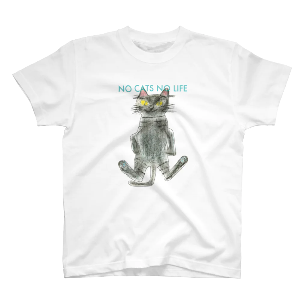 ニャンモナイト商會のNo Cats No Life パステル画 スタンダードTシャツ