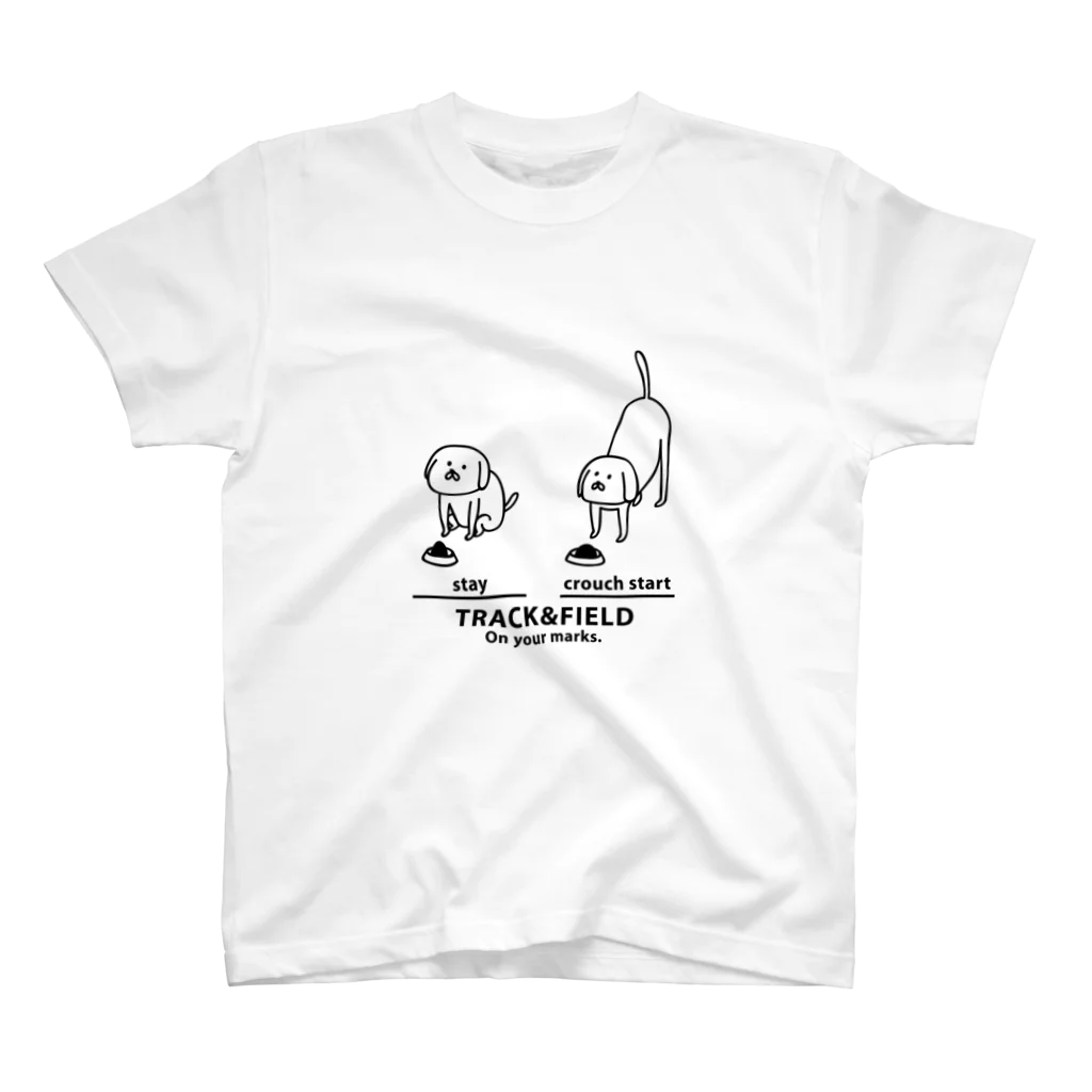 PokuStarの陸上競技　犬のクラウチングスタート スタンダードTシャツ