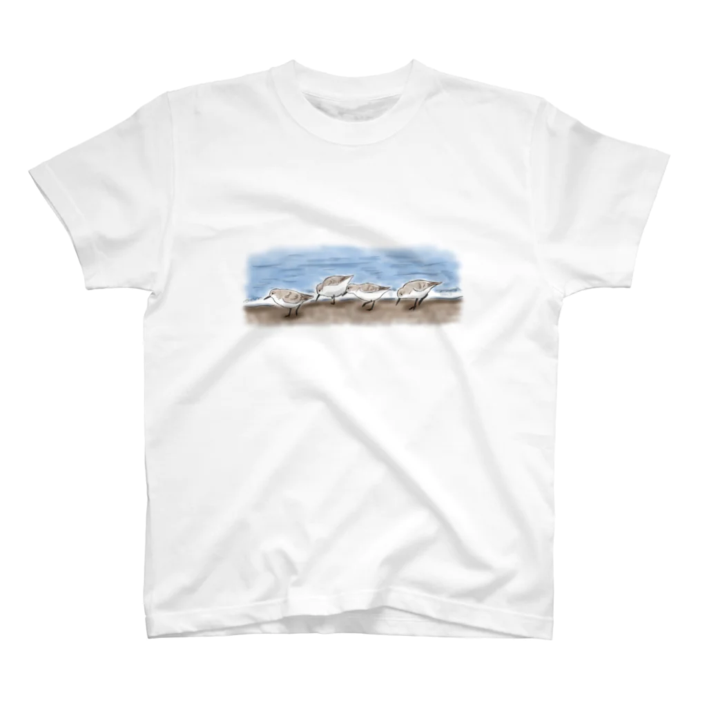 Coo-birdの波打ち際のミユビシギ スタンダードTシャツ