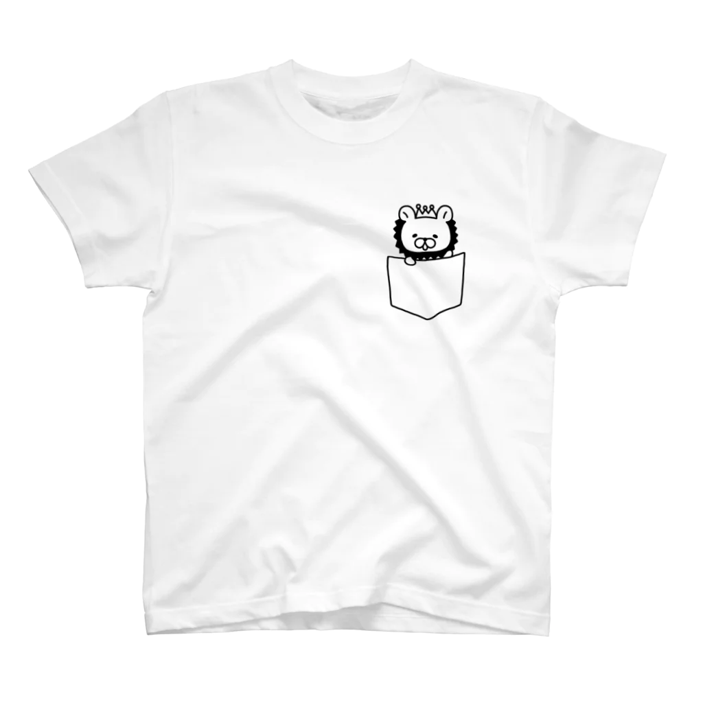 らいおんしょっぷのポケットからいおんTシャツ（モノクロ） Regular Fit T-Shirt