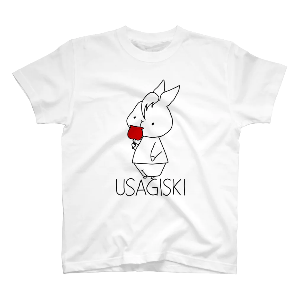 【USAGISKI】(ウサギスキー)のりんご飴大好きなうさぎ スタンダードTシャツ