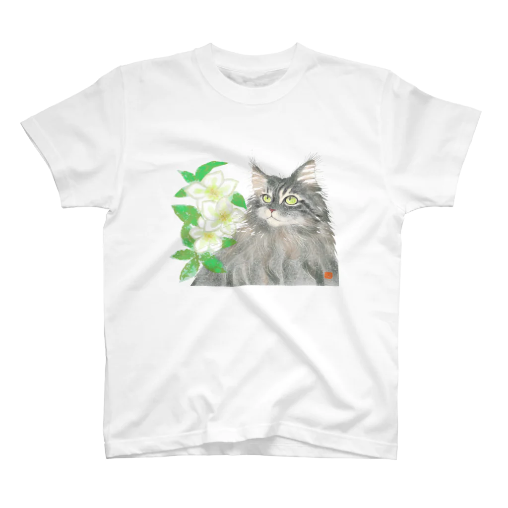 Crazy❤︎for Maincoon 猫🐈‍⬛Love メインクーンに夢中のメインクーン&クリスマスローズ Regular Fit T-Shirt