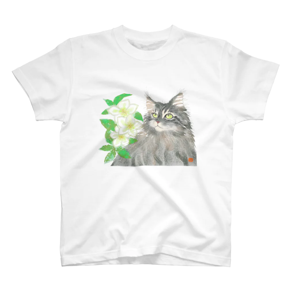 Crazy❤︎for Maincoon 猫🐈‍⬛Love メインクーンに夢中のメインクーン&クリスマスローズ スタンダードTシャツ