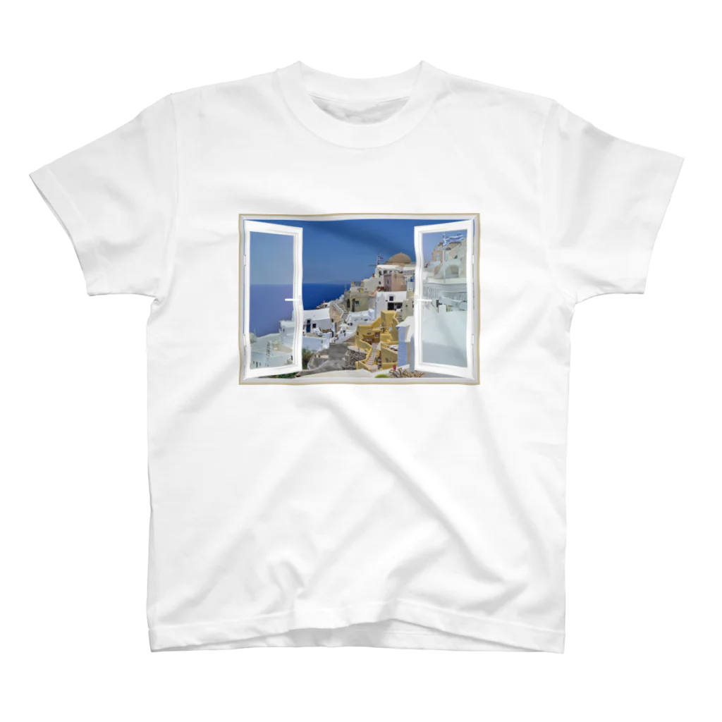 taxiのどこでも窓 エーゲ海サントリーニ島 スタンダードTシャツ