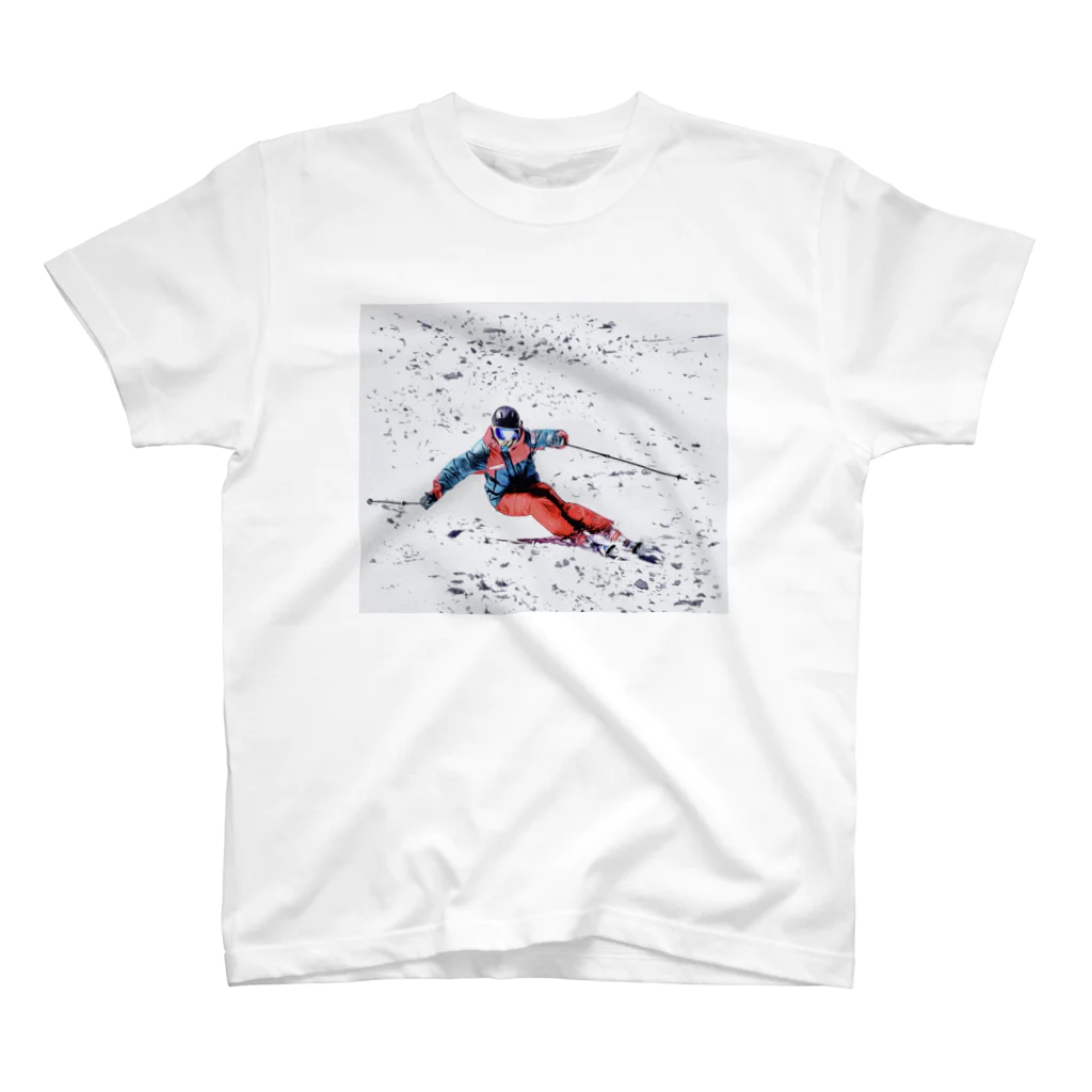 雪イルカの秘密基地　公式の雪イルカのスキーヤー スタンダードTシャツ