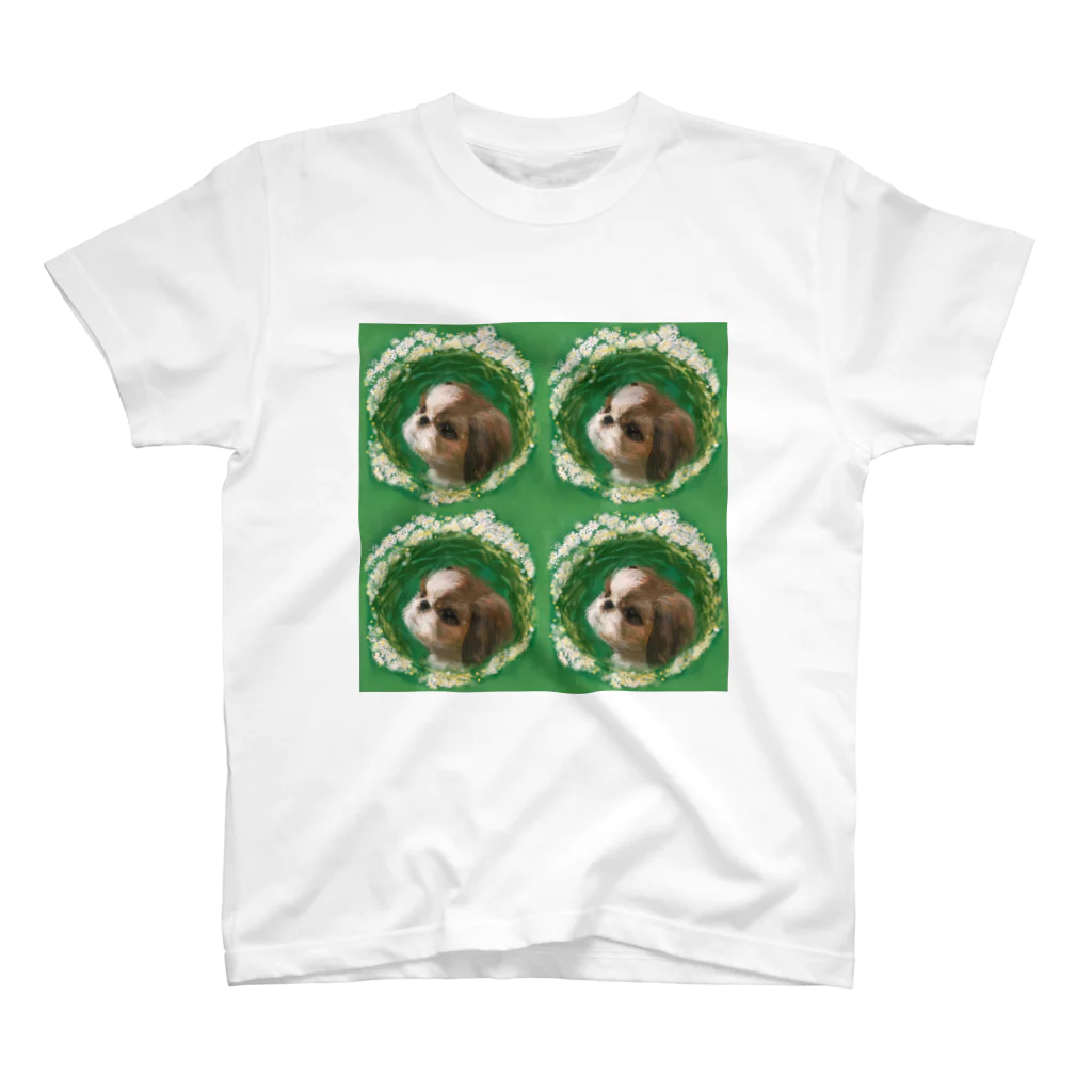 NORIMA'S SHOP のかわいいシーズー 犬と雪柳のフラワーリース Regular Fit T-Shirt