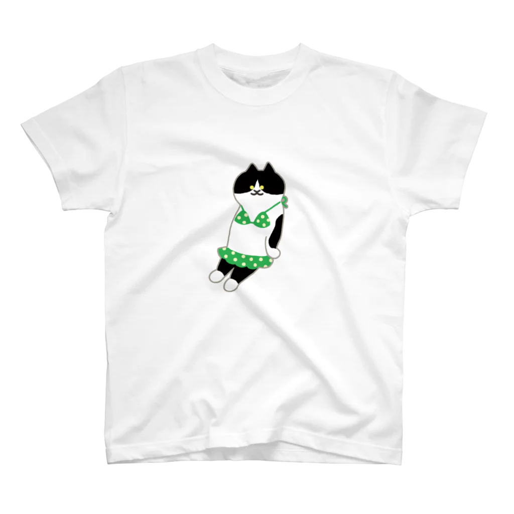SUIMINグッズのお店の【大・フチあり】緑のビキニのねこ Regular Fit T-Shirt