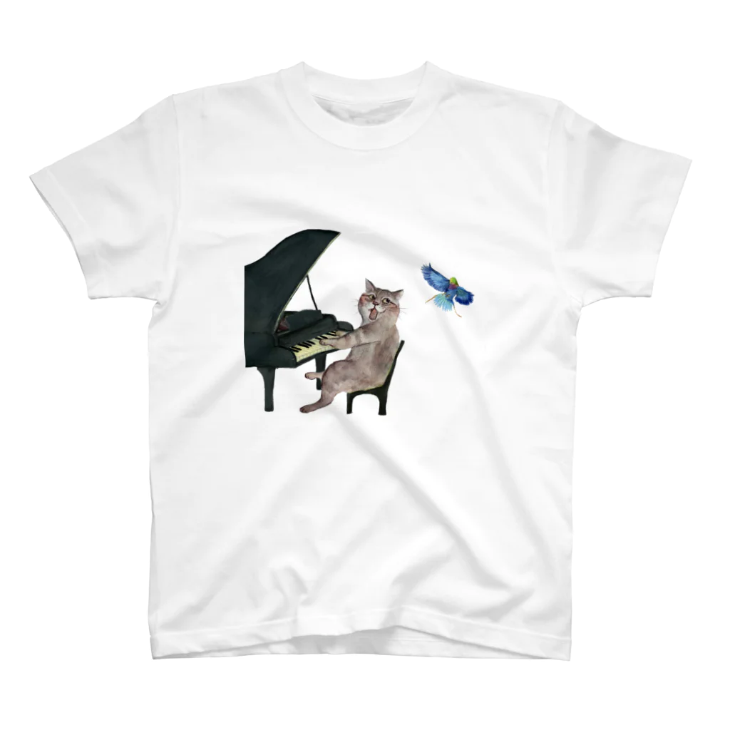  藤ねこりえ/ 𝙁𝙐𝙅𝙄𝙣𝙚𝙘𝙤𝙧𝙞𝙚のピアノ奏者ねこ スタンダードTシャツ